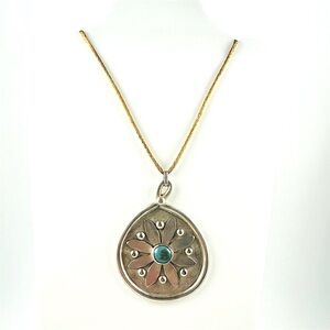 Perfect Festival Vintage 1970s Handmade Sterling Silver and Turquoise Pendant
